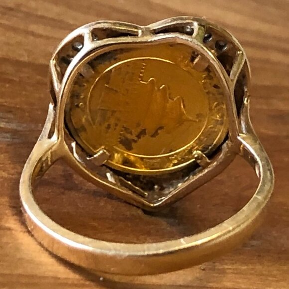 Heart Shaped 14K & Diamond Ring w/ 5 Yuan .999 Gold Panda Coin Size 6 - Picture 4 of 6